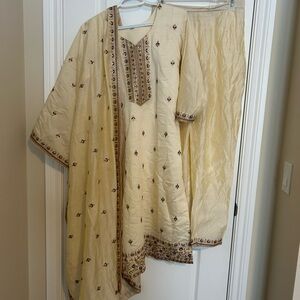 Elegant Cream Embroidered Indian Suit